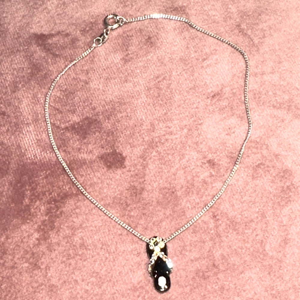 Rhinestone beach flip flop ankle bracelet, sterling chain